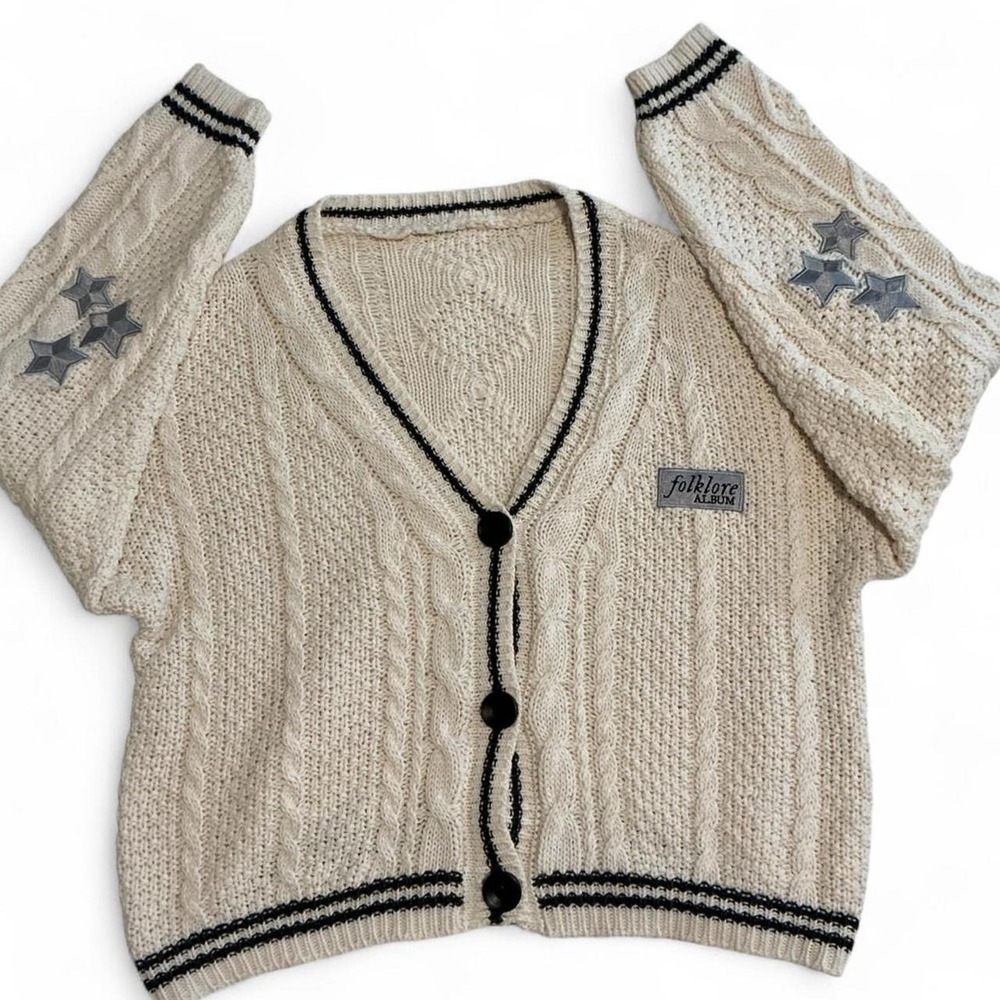 Taylor Swift Folklore Cardigan Women XS/SM Cream Star Patches